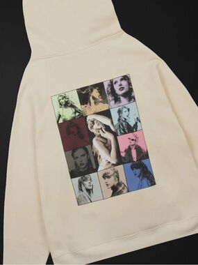Taylor Swift “the eras tour” Cream Graphic Pop-Grid Hoodie oversized fit